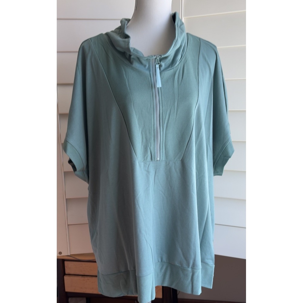 Suzanne Betro Weekend 4X Green Tunic Top Half Zip Short Sleeve Pockets NWT
